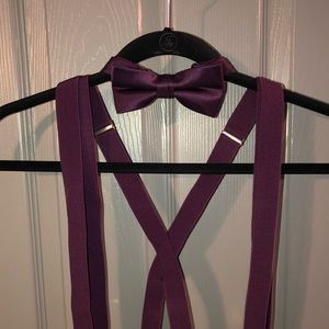 Plum bow tie and suspenders